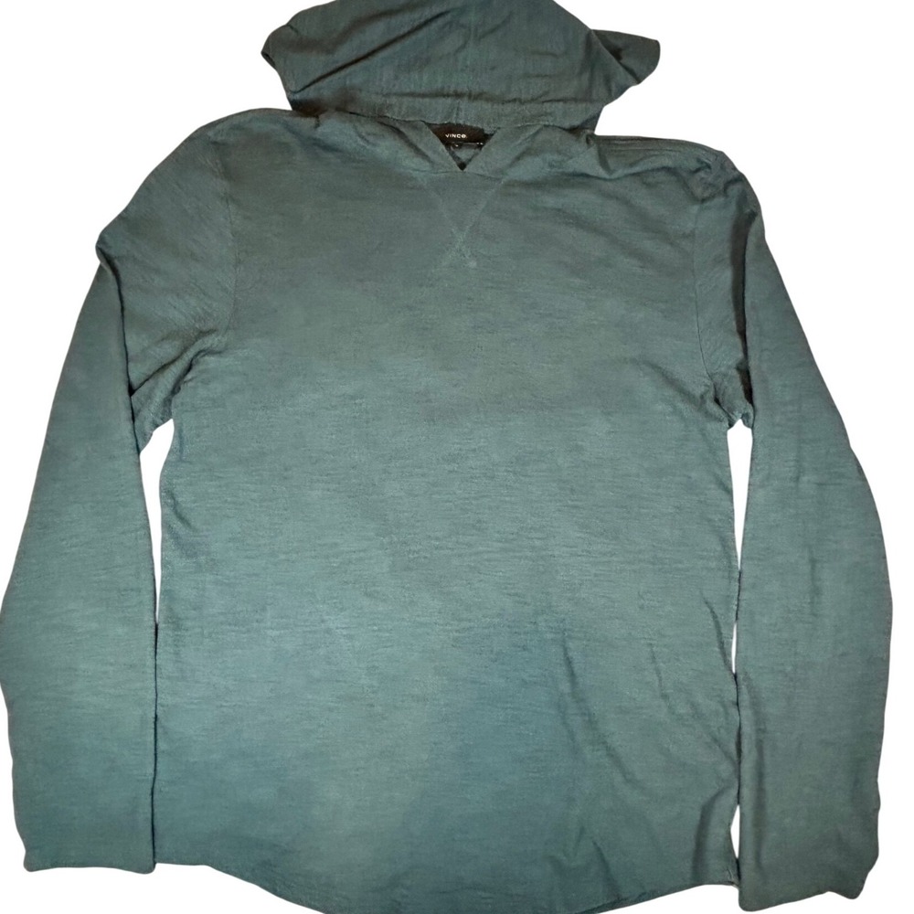 Vince Mens Slub Cotton Hoodie Long Sleeve Pullover Teal‎ Blue Green Medium M